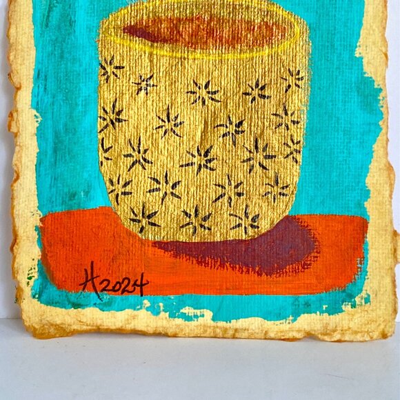 Steam Tea Original Art Acrylic Painting Mixed Media Matted Frame Ready 8x10in - Picture 3 of 6